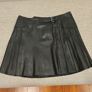 Miss Selfridge Black Real Leather Pleated Mini Skirt